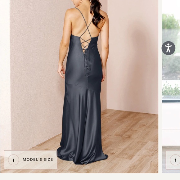 SOLD: Revelry Kimora Black Satin Bridesmaid Dress - Picture 3 of 4